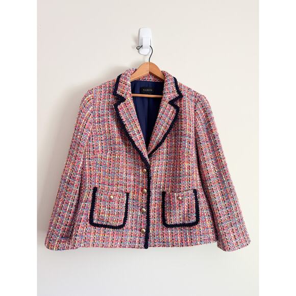 Talbots Rainbow Tweed Contrast Trim Blazer Suit Jacket Preppy Corpcore Colorful - Picture 1 of 8